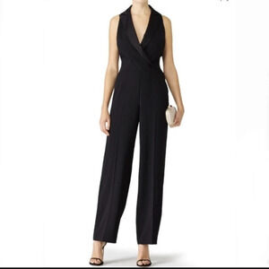 TRINA TURK 2 Glitter Sparkle Sleeveless V-Neck Straight Wide Leg Tuxedo Jumpsuit
